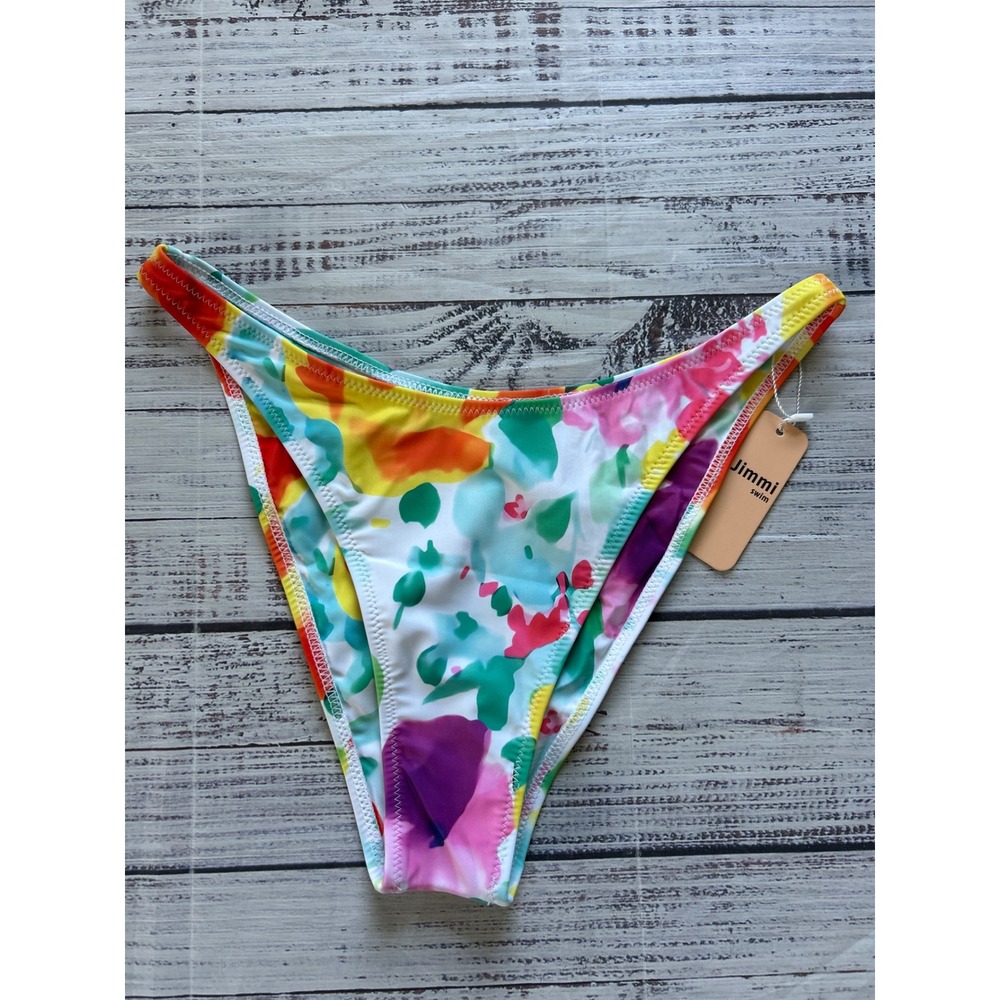 Jimmi Swim Bikini Bottom Women Multicolor Abstract Floral High Cut Cheeky Size M
